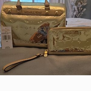 Michael Kors Gold Satchel and Wallet Set